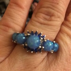 Blue gems with blue coral pearls ring